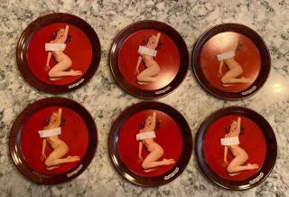 Vintage Marilyn Monroe Nude Red Curtain Coaster Or Ashtray Set Of 6 Tin Metal