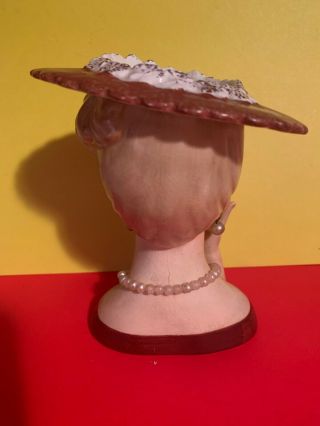 VINTAGE NAPCO 1958 LADY HEAD VASE WITH JEWERLY MAROON COLOR ESTATE FIND 3