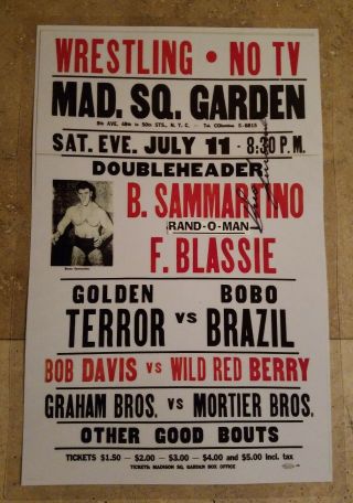 Vintage Wrestling Poster Bruno Sammartino Vs Freddie Blassie