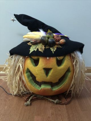 Vtg Fiber Optic Pumpkin Scarecrow Jack O Lantern Lighted Halloween 12” Color Cha