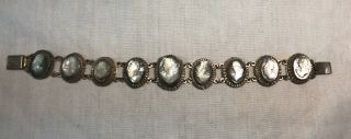 Vintage Antique English Silver Cameo Mother Of A Pearl Bracelet