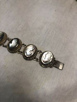 Vintage Antique English Silver Cameo Mother Of A Pearl Bracelet 2