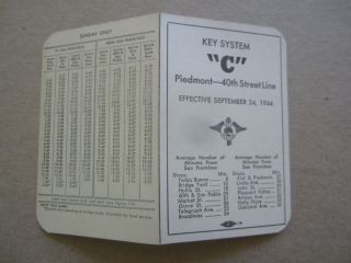 Old Vintage 1944 Key System Railroad / Bus - Pocket Schedule - S.  F.  - Piedmont