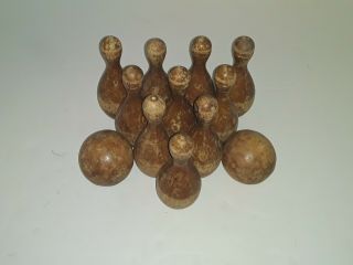 Vintage Wood Duck Pin 12 Piece Bowling Set - 10 Pins,  6 " Tall,  2 Balls