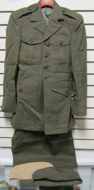 Vintage Vietnam War Usmc Enlisted Wool Dress Green Uniform W/garrison Hats