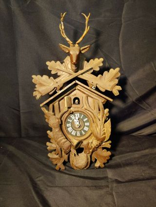 Vintage Cuckoo Clock Black Forest Hunter Deer Germany - Not Complete