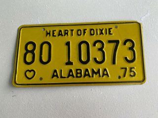 Alabama 1975 License Plate Tag Vintage 80 10373 Black Letter Heart Of Dixie