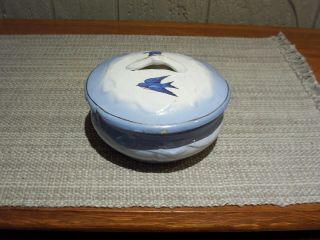 Vintage Bluebird China Brush Mccoy Pottery Soap Dish & Lid Blue Bird Stoneware