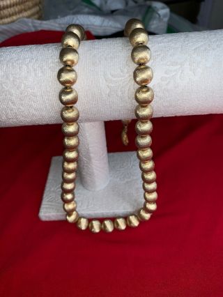 Vintage Monet Texture Gold Tone Heavy Bead Strand Necklace Chunky Signed 24”