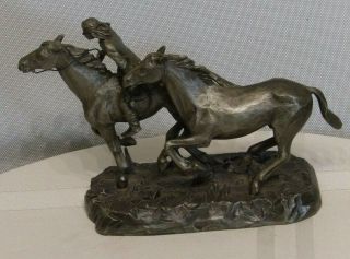 Vtg Philip Kraczkowski Worcester Pewter Sculpture Horse Rider & Mustang 1974