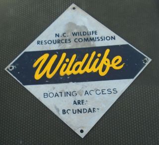 Vintage Tin North Carolina State Boating Ramp Access Boundary Area Fishing Sign