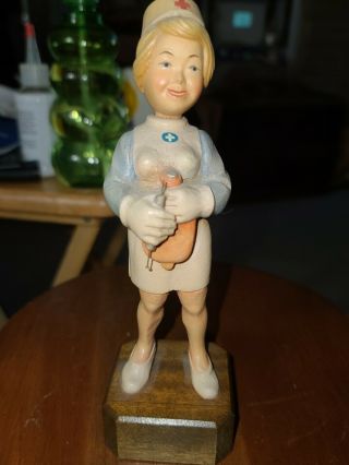 Vintage Anri Italy Carved Wood Nurse Infermiera Figurine 7 Inches Tall