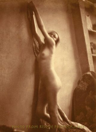 Early Vintage Nude Woman Stretching Against Wall 8.  5x11 " Photo Print Historical