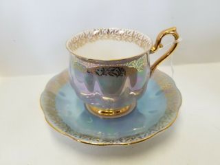 Vintage Bone China Royal Albert Lustreware Blue & Gold Tea Cup & Saucer