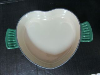 Vintage Le Creuset Heart Shape Cast Iron Au Gratin Baking Dish W/ Handles Green