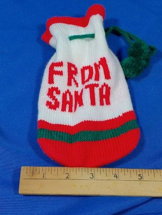 Vintage From Santa Xmas Handmade Pouch Mini Toy Sack Small Gift Bag 70s String