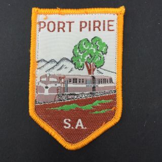 Port Pirie South Australia Vintage Woven Cloth Sew - On Patch Railway Trains