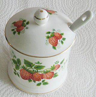 Vintage Fortnum & Mason Ltd Porcelain Strawberry Jam Jar W/spn By Victoria China