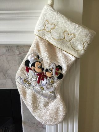 Vtg Rare Disney Parks Victorian Mickey & Minnie Mouse Christmas Stocking Wedding
