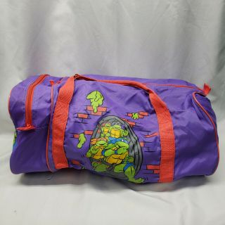 Vintage 1990 Teenage Mutant Ninja Turtles Duffel Tote Gym Carry On Bag Purple
