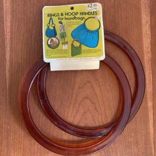 Large 60s Nip Vintage Craft Hoop Purse Rings Handles Plastic Amber Nos Diy