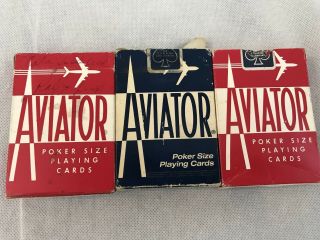 Vintage Aviator Playing Cards 3 Total Packs 2 Red 1 Blue 914 Fast Ship