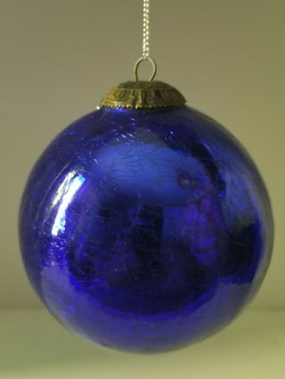 Vintage Kugel Mid West Cobalt Blue Crackle Glass Christmas Ornament