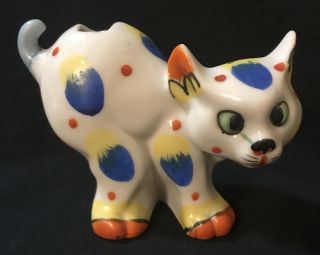 Vintage Made In Japan Porcelain Kitty Cat Figurine Whimsical Pin Cushion Bright