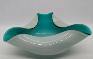 Vintage 1960s Mid Century Modern Murano Art Glass Bowl Ashtray Turquoise 2