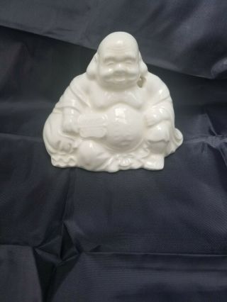 Vintage White Ceramic Buddha Drinking Glass,  With Straw Hole