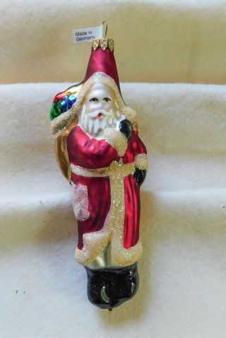 Vintage Glass Germany Santa With Toys Bag Christmas Ornament 5 1/2 "