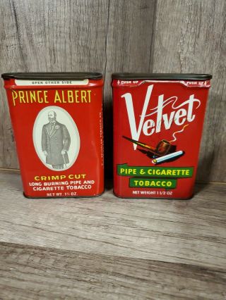 2 Vintage Pocket Pipe Tobacco Cans Velvet And Prince Albert For Western Crafts