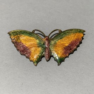 Retro Vintage Enamel Butterfly Brooch Green Yellow Red 30s? Brass Tone