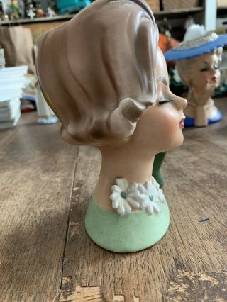 Vintage Napco Lady Head Vase Green Gloved Hand Pearl Earrings C6428 F2 2