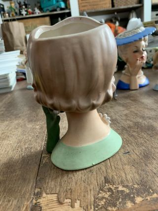 Vintage Napco Lady Head Vase Green Gloved Hand Pearl Earrings C6428 F2 3