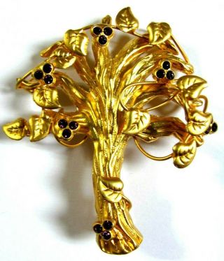 Lovely Vintage Gold Tone Tree Brooch Pin Faux Amethyst Rhinestones