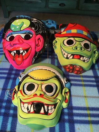 3 Vintage Halloween Costume Mask Weird Os Monsters Rat Fink Monster