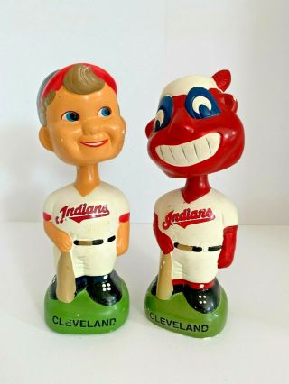 Vintage Cleveland Indians Bobbleheads - Chief Wahoo & Indians Player