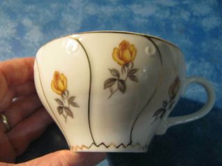 VTG 8 YAMAKA CHINA TEA CUPS JAPAN White with Yellow Rose Flower & Gold Accent 2