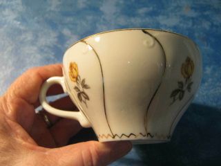 VTG 8 YAMAKA CHINA TEA CUPS JAPAN White with Yellow Rose Flower & Gold Accent 3