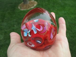 Vintage Murano Italian Art Glass Large Paperweight Made In Italy Red Glitter