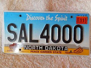 2016 North Dakota Vanity License Plate Nd Sal 4000