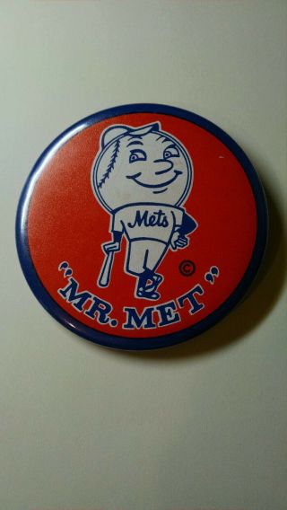 York Mets - " Mr.  Met " Vintage Button Pin 3.  5 Inches 1960 