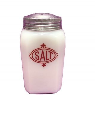Vintage - White Milk Glass Salt Shaker - " Red Letters "