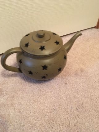 Vintage Decorative Metal Teapot Stars Votive Candle Inside