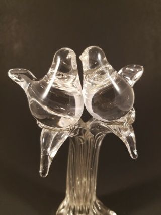 Vintage Art Glass Hand Blown Love Birds On Tree.  Heavy Piece.
