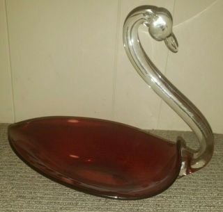Vintage Viking Ruby Cranberry Red Art Glass Hand Blown Swan Dish Bowl 12 " X 10½ "