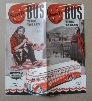 Old Vintage 1948 - Santa Fe Trailways - Bus - Time Tables Brochure