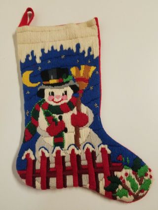Vintage Snowman Christmas Stocking Handmade Needle Stitching Kit Felt Yarn 15 "
