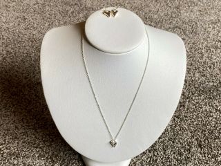 Vintage Rlm Studio 925 Sterling Silver Heart Necklace & Pierced Earring Set Nib